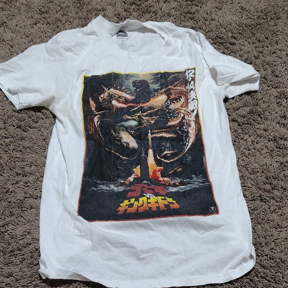 White Graphic Godzilla Vs King Gidorah T-Shirt